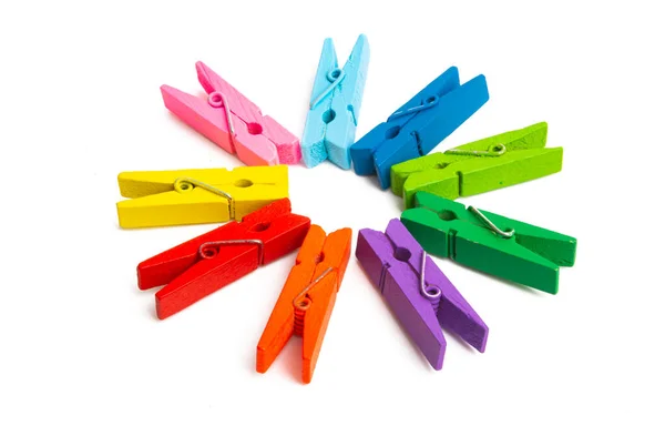 Colorful Clothespins Isolated White Background — Stock Photo, Image