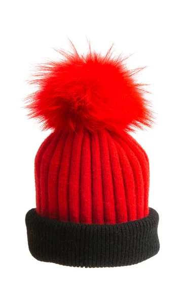 白色背景下隔离的温暖的红帽子 — 图库照片