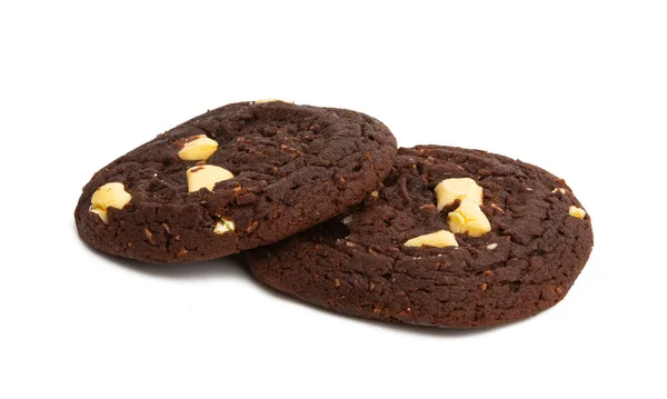 Biscuits Aux Pépites Chocolat Avec Chocolat Blanc Isolé Sur Fond — Photo