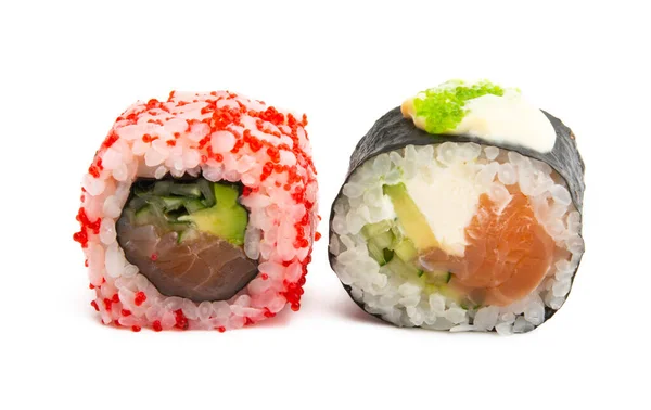 Sushi Con Salmón Aislado Sobre Fondo Blanco — Foto de Stock