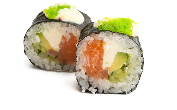 Sushi Con Salmón Aislado Sobre Fondo Blanco — Foto de Stock