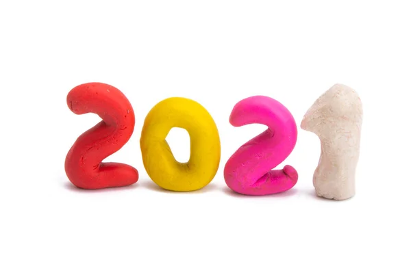 Plasticine Cijfers 2021 Geïsoleerd Witte Achtergrond — Stockfoto