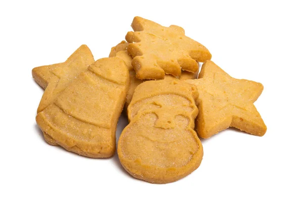 Biscoitos Natal Amanteigados Isolados Fundo Branco — Fotografia de Stock