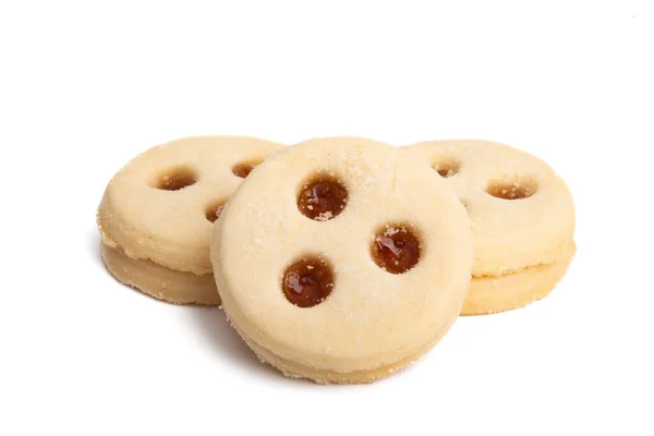Подвійне Печиво Джемом Ізольоване Білому Тлі — стокове фото