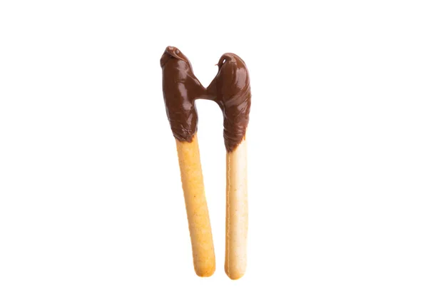 Biscuit Stick Met Chocolade Crème Geïsoleerd Witte Achtergrond — Stockfoto