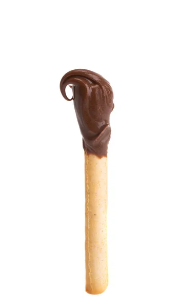 Beyaz Arka Planda Çikolata Kremalı Bisküvi Çubuğu — Stok fotoğraf