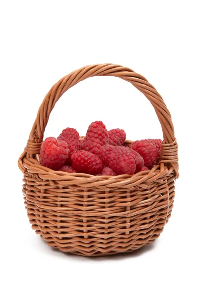 Basket Raspberries Isolated White Background — Stock Photo, Image
