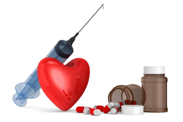 Beyaz Arka Planda Tıbbi Şırınga Kalp Var Zole Edilmiş Boyutlu — Stok fotoğraf