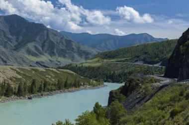 Altay Dağları. Nehir Katun. Güzel yayla manzara. Rusya. Sibirya