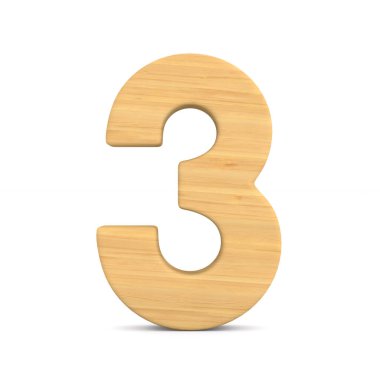 Beyaz zemin üzerinde üç numara. İzole 3d çizim