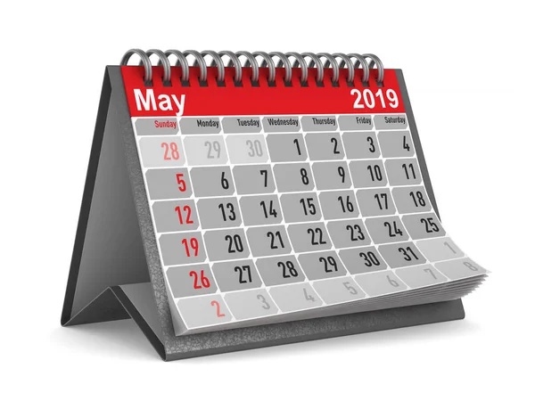 Año 2019 Calendario Para Mayo Ilustración Aislada — Foto de Stock