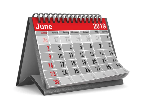 Año 2019 Calendario Para Junio Ilustración Aislada — Foto de Stock