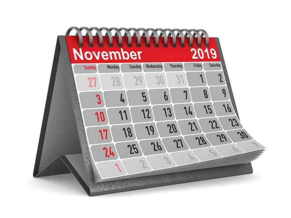 2019 Рік Календар Листопад Ізольовані Ілюстрації — стокове фото