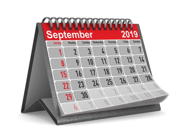 Año 2019 Calendario Para Septiembre Ilustración Aislada — Foto de Stock