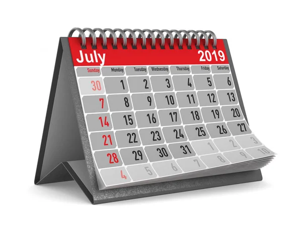 2019 Ano Calendário Para Julho Isolado Ilustração — Fotografia de Stock