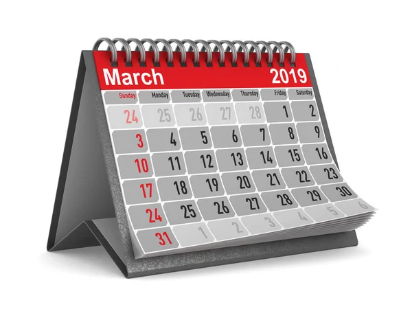 Año 2019 Calendario Para Marzo Ilustración Aislada — Foto de Stock