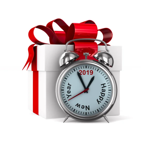 Alarm Clock White Gift Box Isolated Illustration — Stock Photo, Image