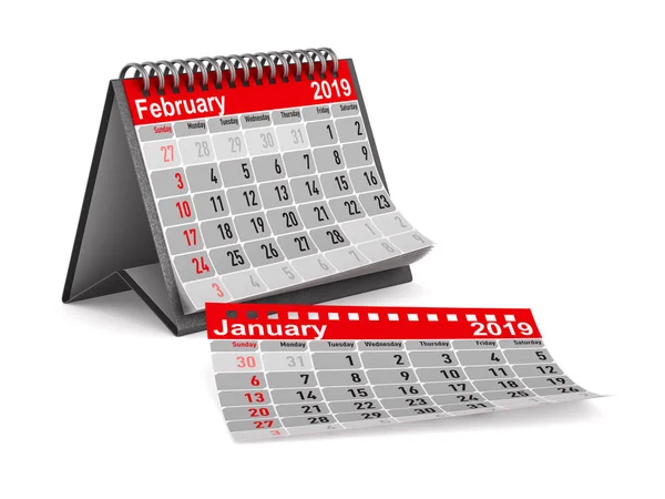 2019 Jaar Kalender Voor Februari Geïsoleerde Illustratie — Stockfoto