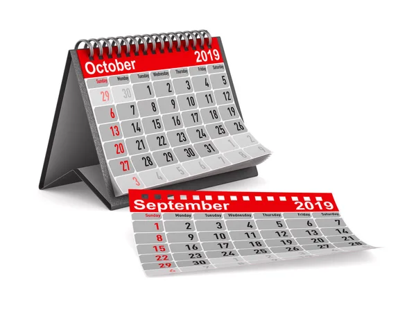 2019 Kalender För Oktober Isolerade Illustration — Stockfoto