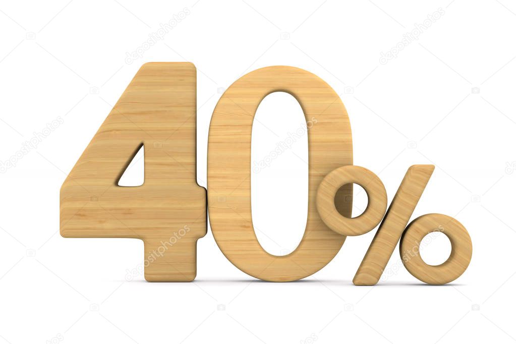 fourty percent on white background. Isolated 3D illustration
