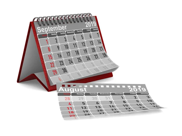 2019 Ano Calendário Para Setembro Isolado Ilustração — Fotografia de Stock