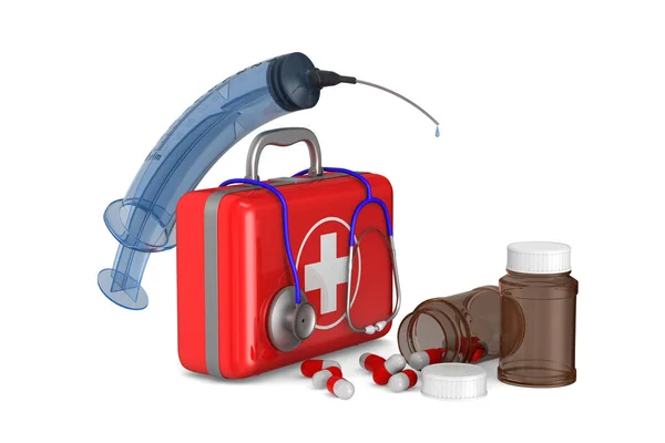 Kit Pronto Soccorso Sfondo Bianco Illustrazione Isolata — Foto Stock