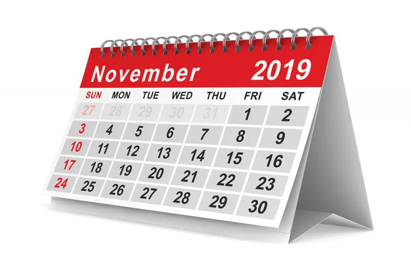 Anno 2019 Calendario Novembre Illustrazione Isolata — Foto Stock