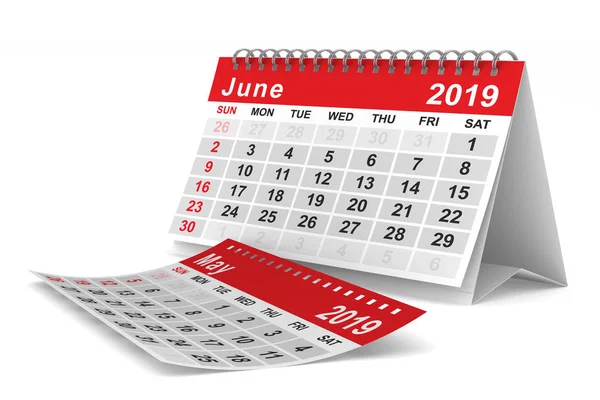 Anno 2019 Calendario Giugno Illustrazione Isolata — Foto Stock