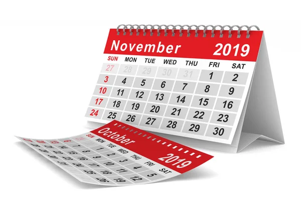 Anno 2019 Calendario Novembre Illustrazione Isolata — Foto Stock