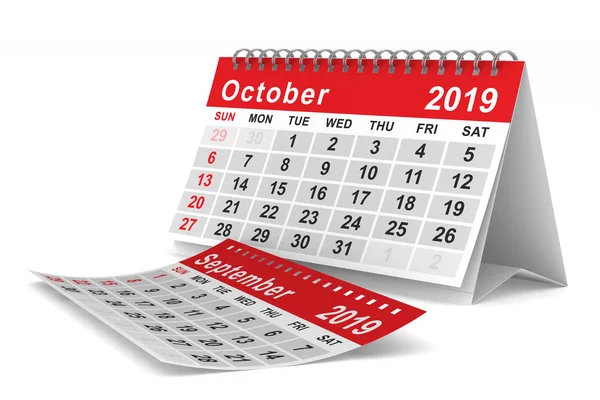 Anno 2019 Calendario Ottobre Illustrazione Isolata — Foto Stock