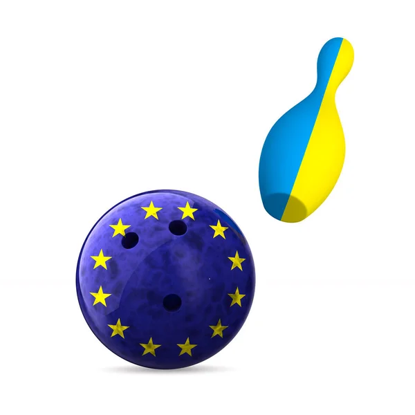 Bayrak Ukrayna Beyaz Arka Plan Üzerinde Bowling Zole Çizim — Stok fotoğraf