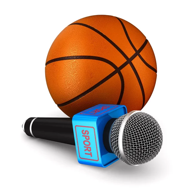 Микрофон Баскетбольный Мяч Белом Фоне Изолированная Иллюстрация — стоковое фото