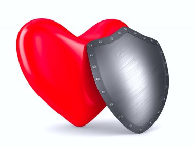 kalp ve beyaz arka plan üzerinde kalkan. İzole 3d çizim.