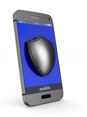 Beyaz arka plan üzerinde koruma telefon. İzole 3d çizim