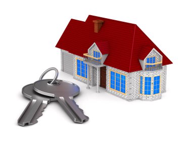 ev ve beyaz arka plan tuşlar. İzole 3d çizim