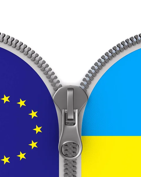 Flag EU and  Ukraine and zipper. 3D illustration — Stock Photo, Image