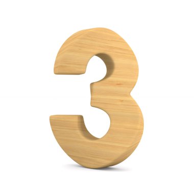 Beyaz zemin üzerinde üç numara. İzole 3d çizim