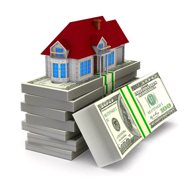 House and cash on white background. Isolated 3D illustration — Stock Photo, Image