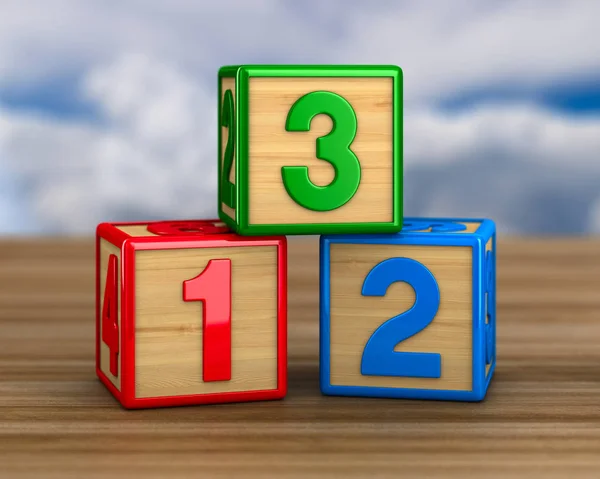 Block with number on wooden surface. 3D illustration — Stock Photo, Image