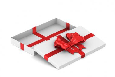 beyaz arka plan üzerinde kırmızı yay ile açık beyaz hediye kutusu. İzole 3