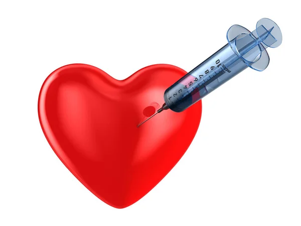 Medical syringe and heart on white background. Isolated 3D illus — Stock Photo, Image