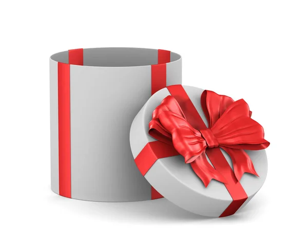 Offene weiße Geschenkschachtel mit roter Schleife auf weißem Hintergrund. isoliert 3 — Stockfoto