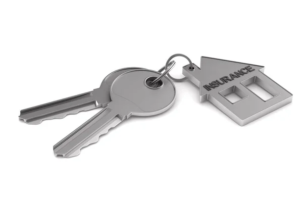 Két kulcsok és csecsebecsét ház fehér háttér. elszigetelt 3d illu — Stock Fotó