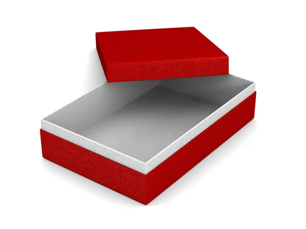 Beyaz arka planda kırmızı paket kutusunu açın. İzole 3D ıllustrati — Stok fotoğraf