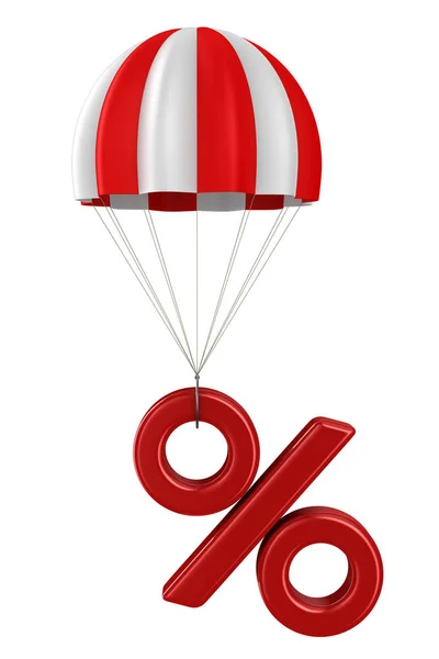 Percent and parachute on white background. Isolated 3D illustrat — Stock Photo, Image