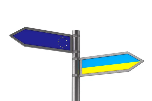 Tandai EU dan ukraine pada latar belakang putih. Ilustrasi 3D terisolasi — Stok Foto