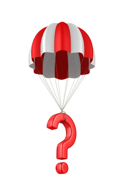 Question and parachute on white background. Isolated 3D illustra — Stock Photo, Image