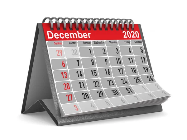 2020 år. Kalender för december. Isolerad 3D-illustration — Stockfoto