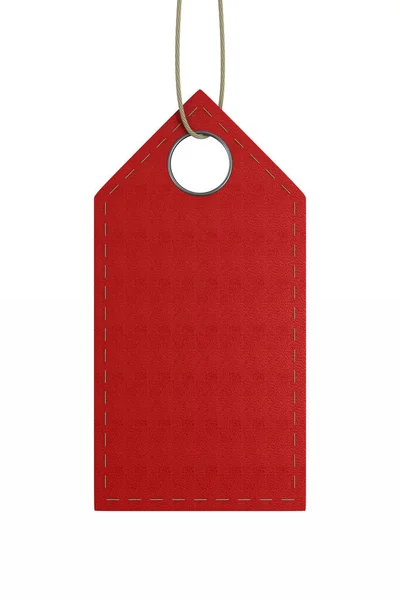 Etiqueta de cuero rojo sobre fondo blanco. Ilustración 3D aislada —  Fotos de Stock