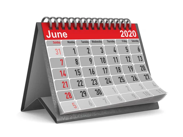 2020 έτος. Ημερολόγιο για τον Ιούνιο. Απομονωμένη απεικόνιση 3D — Φωτογραφία Αρχείου